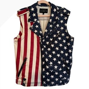 Lip Service Cult Womans American Flag Denim Moto Vest Stars Stripes Medium Punk